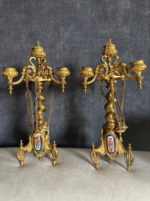 Kaarsenhouder (2) - Verguld brons - Zeldzaam & met Wapen, Antiek en Kunst, Antiek | Overige Antiek