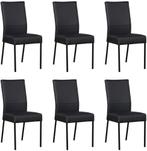 Set van 6 Donkerblauwe leren moderne eetkamerstoelen - poot, Huis en Inrichting, Stoelen, Overige kleuren, Nieuw, Leer, Ophalen of Verzenden