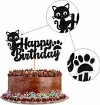 Taart topper Happy Birthday Cat zwart, Verzenden, Nieuw