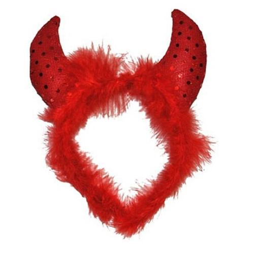 Duivel diadeem haarband met veren en pailletten - Haarbanden, Hobby en Vrije tijd, Feestartikelen, Ophalen of Verzenden