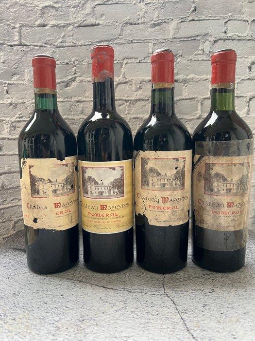1964 & 1966 x3 Chateau Mazeyres - Pomerol - 4 Flessen (0.75, Verzamelen, Wijnen