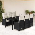 vidaXL 7-delige Bistroset met kussens poly rattan zwart, Verzenden, Nieuw, Rotan, 6 zitplaatsen