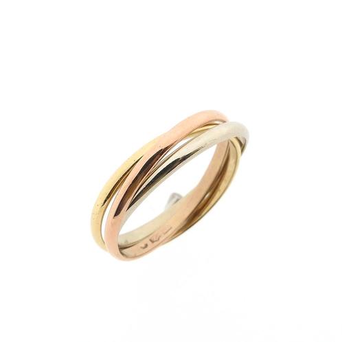 Tricolor gouden trinity ring (witgoud, roségoud), Sieraden, Tassen en Uiterlijk, Ringen, Dame, Overige kleuren, 19 tot 20, Gebruikt
