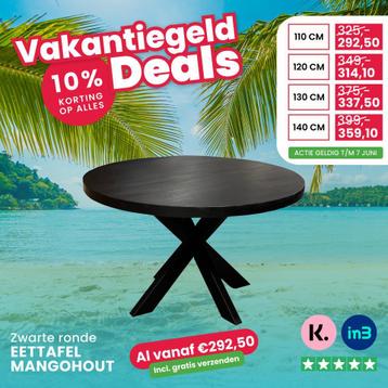 Ronde tafel / eettafel zwart mangohout 120cm v.a. €315,-!!