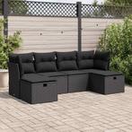 vidaXL 6-delige Loungeset met kussens poly rattan zwart, Verzenden, Nieuw, Rotan, Loungeset