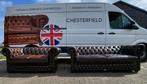 Chesterfield bankstel in bruin leer, goede conditie, Gebruikt, Rechte bank, Chesterfield,  mancave, landelijk