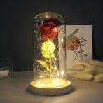 Kunst Roos in Glazen Stolp met Verlichting - Zijden Rozen, Verzenden, Nieuw