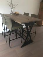 Set van 4 leren barstoelen - groen leer, Ophalen of Verzenden, Nieuw, Leer