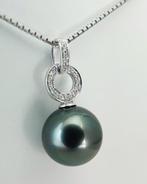 Hanger - 18 karaat Witgoud Parel - Diamant - Diep Blauw