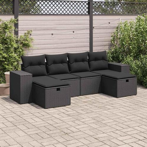 vidaXL 6-delige Loungeset met kussens poly rattan zwart, Tuin en Terras, Tuinsets en Loungesets, Loungeset, Nieuw, Rotan, Verzenden