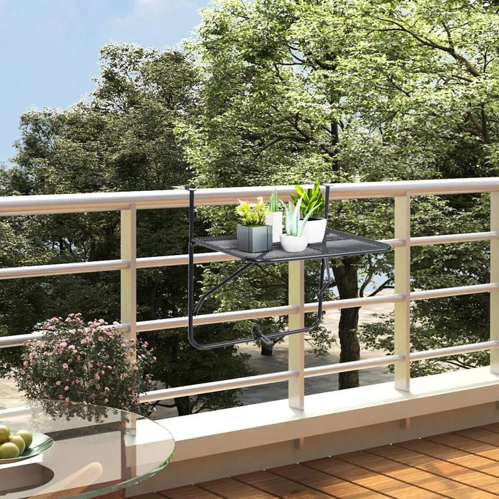 vidaXL Balkontafel 60x40 cm staal zwart, Tuin en Terras, Tuintafels, Nieuw, Metaal, Verzenden