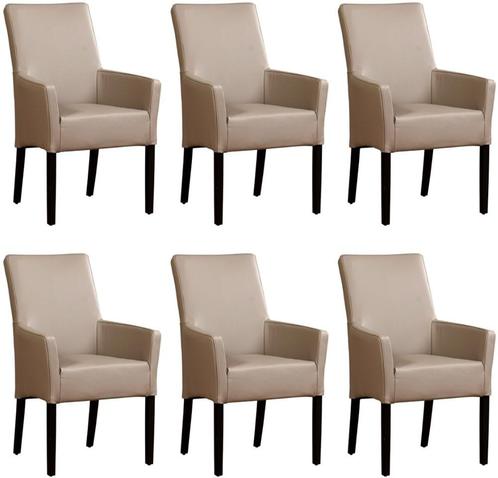 Set van 6 Taupe leren landelijke eetkamerstoelen - Toledo Le, Huis en Inrichting, Stoelen, Vijf, Zes of meer stoelen, Overige kleuren