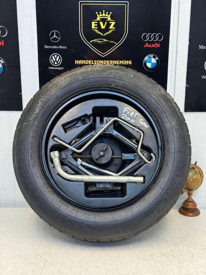 Fiat 500 bj.2011 Reservewiel+krikset compleet 4x98, Auto-onderdelen, Banden en Velgen, 14 inch, 135 mm, Personenwagen, Gebruikt