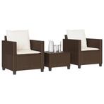 vidaXL 3-delige Bistroset met kussens poly rattan bruin, Verzenden, Nieuw, Rotan