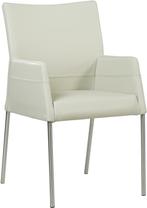 Set van 4 ecru leren eetkamerstoelen Loes, Ophalen of Verzenden, Nieuw, Leer, Vier