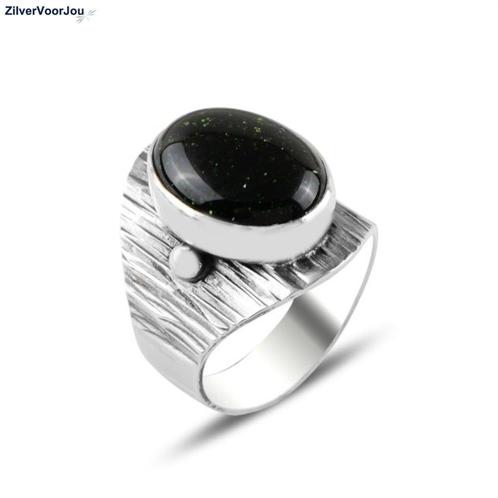 Zilveren ovale groene zandsteen ring, Sieraden, Tassen en Uiterlijk, Ringen, Nieuw, Verzenden