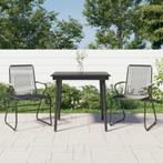 vidaXL 3-delige Tuinset PVC-rattan zwart, 2 zitplaatsen, Verzenden, Nieuw, Rvs