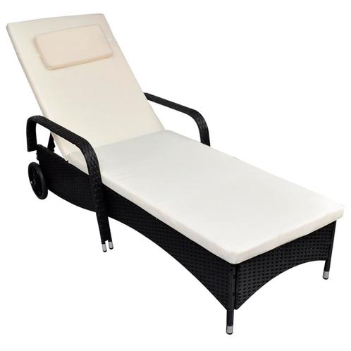 vidaXL Ligbed met wieltjes poly rattan zwart, Tuin en Terras, Ligbedden, Nieuw, Verzenden