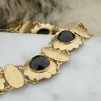 Vintage/antiek gouden bootjes armband met granaat | 20 cm, Sieraden, Tassen en Uiterlijk, Gebruikt, Overige kleuren, Ophalen of Verzenden