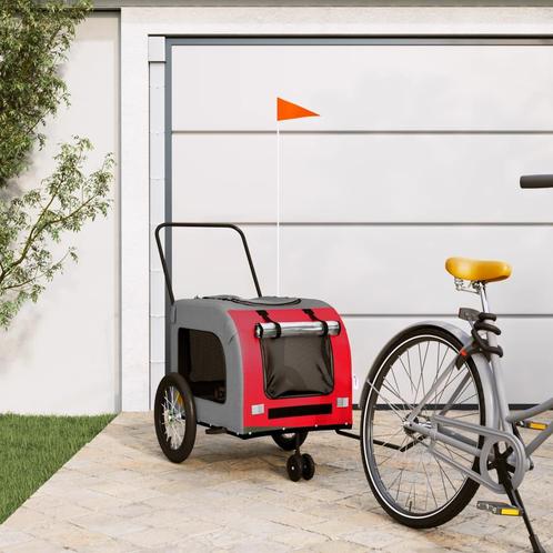 vidaXL Hondenfietstrailer oxford stof en ijzer rood en grijs, Dieren en Toebehoren, Overige Dieren-accessoires, Nieuw, Verzenden