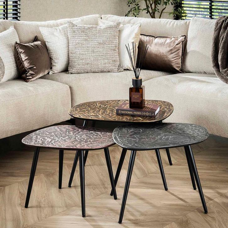 *WOONWINKEL* Salontafelset Zilver Koper Goud, Huis en Inrichting, Tafels | Salontafels, Nieuw, Verzenden