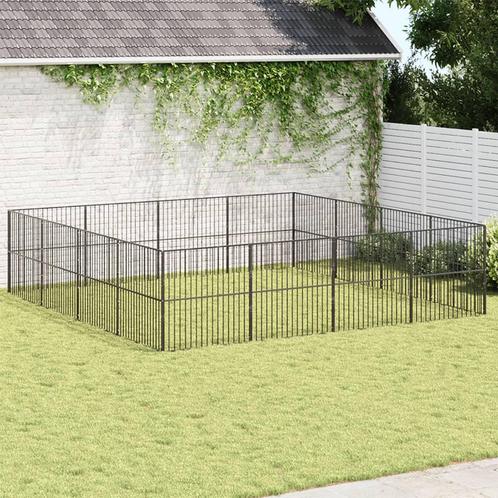 vidaXL Hondenkennel 16 panelen gepoedercoat staal zwart, Dieren en Toebehoren, Hondenhokken, Nieuw, Verzenden