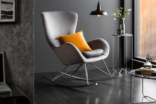 Design schommelstoel SCANDINAVIA SWING grijs fluweel chroom, Huis en Inrichting, Fauteuils, Ophalen of Verzenden
