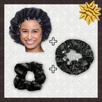 SATIN SET - Bescherm je haar & keep it dry - Zwarte Satijnen, Sieraden, Tassen en Uiterlijk, Uiterlijk | Haarverzorging, Ophalen of Verzenden