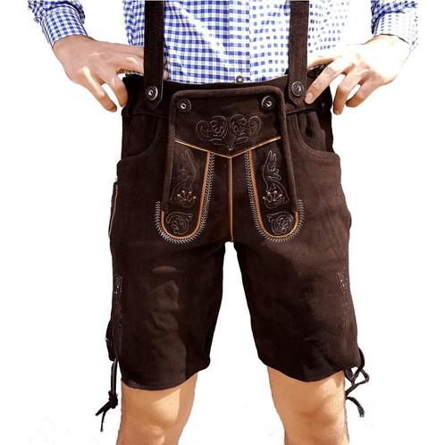 Lederhosen leer - Donker bruin - KORT, Hobby en Vrije tijd, Feestartikelen, Feestartikel, Nieuw, Verzenden
