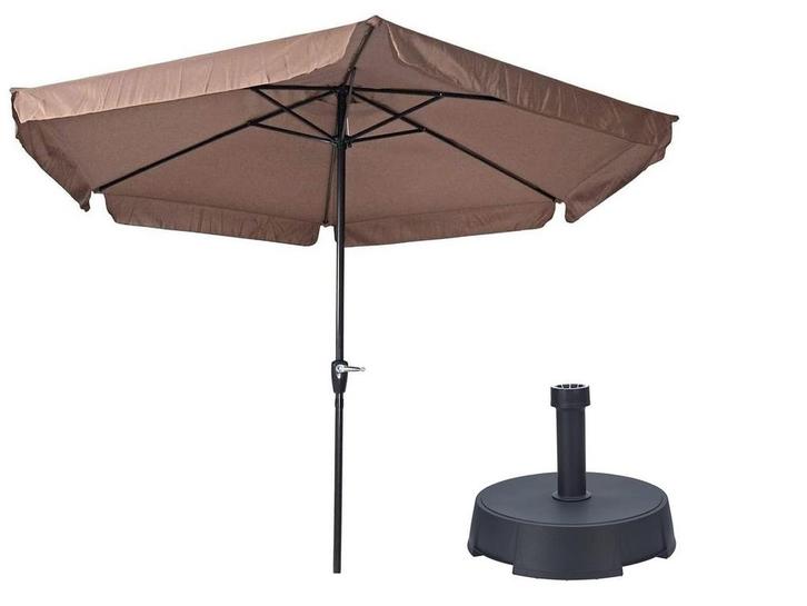Parasol Gemini Taupe Ø300 cm | Inclusief Parasolvoet 25 kg, Tuin en Terras, Parasols, Stokparasol, Nieuw, 2 tot 3 meter, Waterdicht