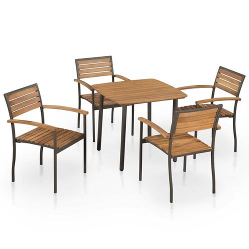 vidaXL 5-delige Tuinset massief acaciahout en staal, Tuin en Terras, Tuinsets en Loungesets, Tuinset, Nieuw, 4 zitplaatsen, Hout