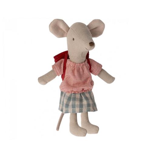 Maileg - driewieler muis met rugtas - grote zus muis - rood, Kinderen en Baby's, Speelgoed | Overig