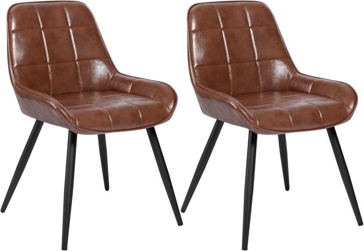 2x eetkamer stoel - bruin - PU leer - met vierkant design -, Huis en Inrichting, Stoelen, Verzenden