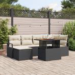 vidaXL 7-delige tuinset met kussens zwart poly rattan acacia, Verzenden, Nieuw, Rotan, Tuinset