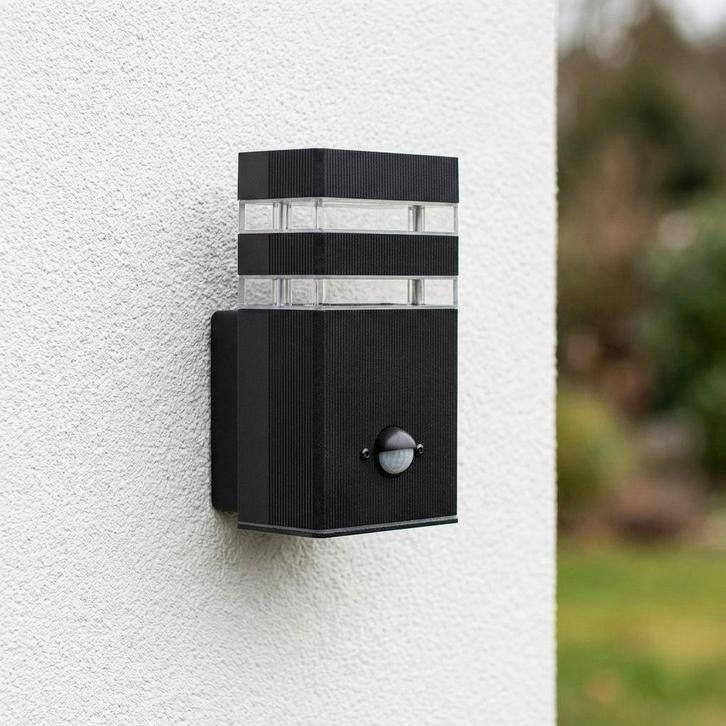 LED buiten wandlamp met sensor | vierkant | GU10 | zwart, Huis en Inrichting, Lampen | Wandlampen, Nieuw, Ophalen of Verzenden