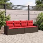 vidaXL 4-delige Loungeset met kussens poly rattan bruin, Verzenden, Nieuw, Rotan, Loungeset