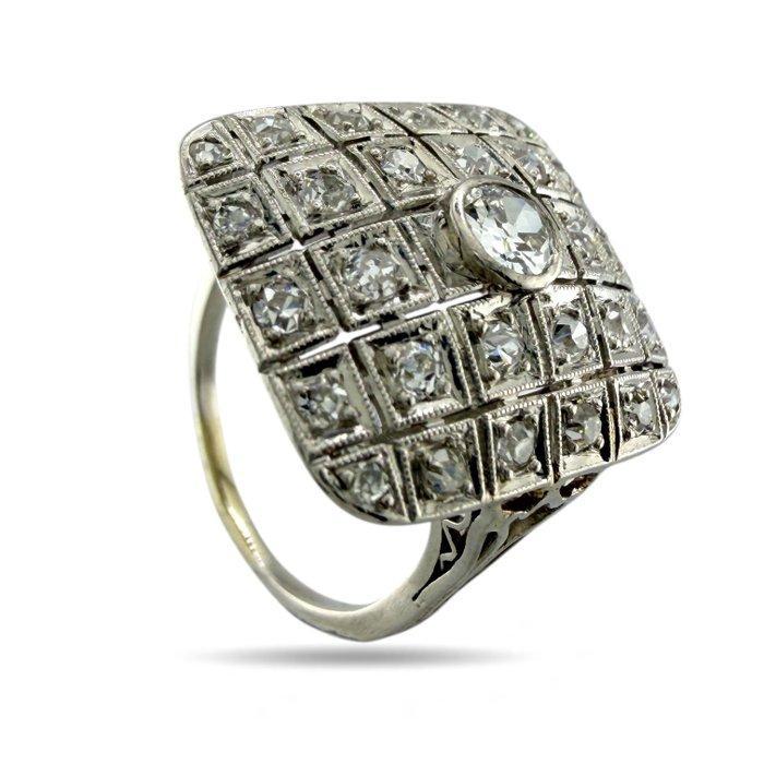 Ring Platina, Vintage platinum rechthoekige tafel 0.63ct, Sieraden, Tassen en Uiterlijk, Ringen