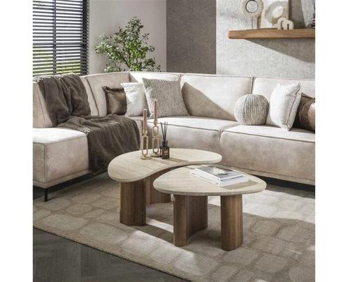 Salontafel Travertin keramiek set van 2 organisch, Huis en Inrichting, Tafels | Salontafels, Nieuw, Ophalen of Verzenden