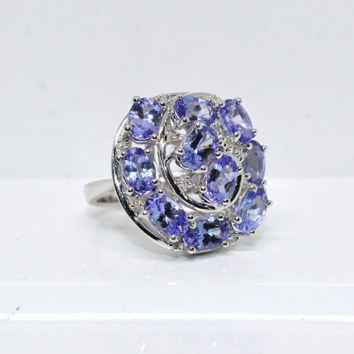Zonder Minimumprijs - Ring Zilver - 4.10ct. tw. Tanzaniet -, Sieraden, Tassen en Uiterlijk, Ringen