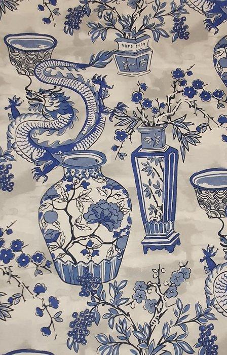 Zeldzame Oosterse stof met eeuwenoude vazen en draken -, Antiek en Kunst, Antiek | Kleden en Textiel