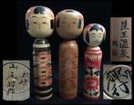 Set van 3 / Japanse vintage houten kokeshi-poppen (H: 18-22