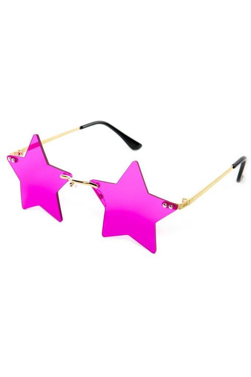 Sterren Zonnebril Goud Montuur Roze Glazen Hollywood Superst, Hobby en Vrije tijd, Feestartikelen, Carnaval, Feestartikel, Nieuw