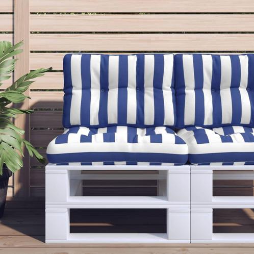 vidaXL Palletkussens 2 st stof gestreept wit en blauw, Huis en Inrichting, Woonaccessoires | Kussens, Nieuw, Verzenden