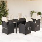 vidaXL 7-delige Tuinset met kussens poly rattan zwart, 6 zitplaatsen, Nieuw, Tuinset, Verzenden
