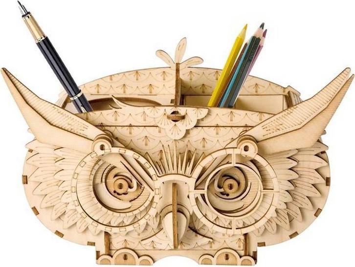 Robotime Luxe houten Pennenbak Uil Pennenhouder DIY Model..., Hobby en Vrije tijd, Modelbouw | Overige, Nieuw, Verzenden