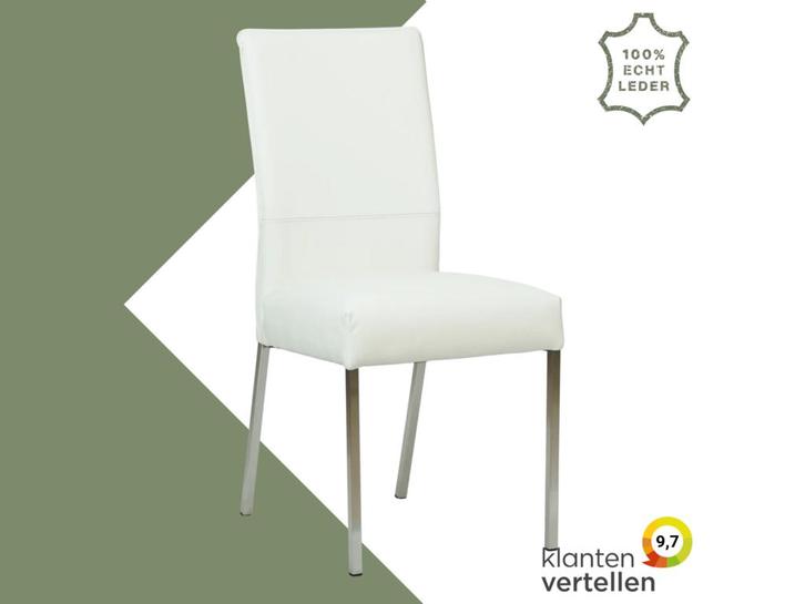 Leren eetkamerstoel Real - Hermes Bianco (gebroken wit) -, Huis en Inrichting, Stoelen, Eén, Wit, Nieuw, Leer, Ophalen of Verzenden