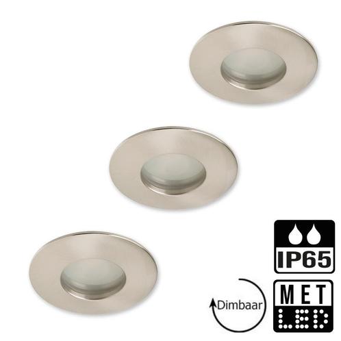 Set van 3 badkamer inbouwspots nikkel + LED spots GU10 Lybar, Huis en Inrichting, Lampen | Spots, Nieuw, Verzenden