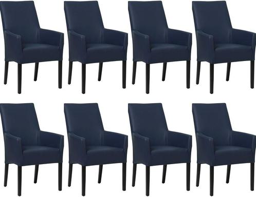 Set van 8 Blauwe leren landelijke eetkamerstoelen - Toledo L, Huis en Inrichting, Stoelen, Vijf, Zes of meer stoelen, Overige kleuren