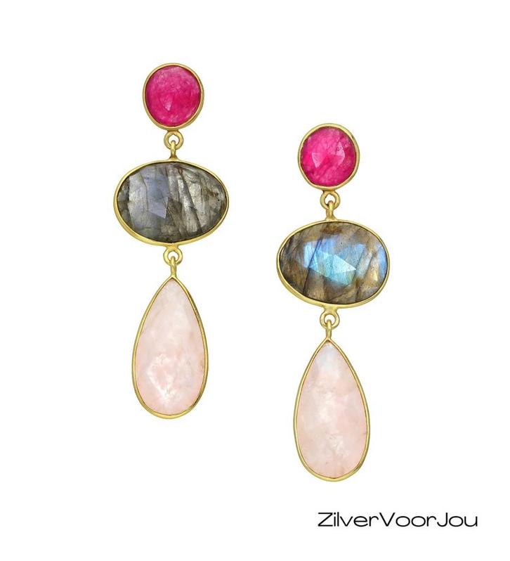 Exclusieve 925  zilveren oorstekers gold plated en bezet met, Sieraden, Tassen en Uiterlijk, Oorbellen, Nieuw, Verzenden