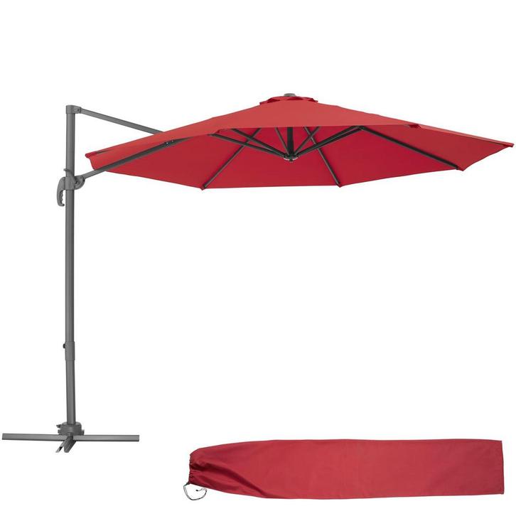 Parasol Ø 300cm met voetpedaal en beschermhoes - wijnrood, Tuin en Terras, Zonneschermen, Verzenden